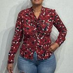 Love moschino  Red Floral Neck Tie Bow Blouse Sz 8 Photo 0
