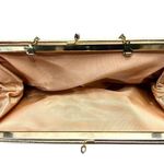 Vintage Gold Clutch Prom Purse Pocketbook 10" Kiss Lock Chain Strap Satin Glam Photo 4