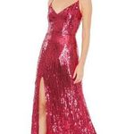 Mac Duggal SPAGHETTI STRAP V-NECK SLIP GOWN in lipstick sequins dress size 6 Photo 0