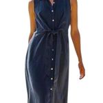 J. Jill Love Linen Navy Tie Front Button Up Sleeveless Midi Shirt Dress XL Blue Photo 0