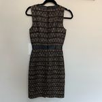 Trina Turk   Tweed Sleeveless Sheath Dress Black Brown Cream Leather Trim Size 0 Photo 6