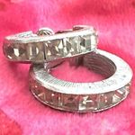 Carnegie vintage silver tone rhinestone clip on hoops Photo 0