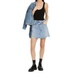 AGOLDE NWT Criss Cross Jean Mini Skirt Distressed Light Blue Frayed Hem Denim Photo 4