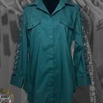 Sharagano Teal Lattice Sleeve Knit to Fit Blouse - Size Medium Photo 13