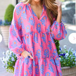 J. marie piper long sleeve dress pink silk blend casual ruffle fall $130 preppy Blue Size M Photo 0