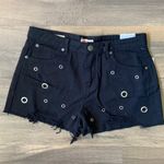 Hot Kiss  Women’s Black Rivets High Rise Shortie Jean Shorts Size 12 NWT Photo 10