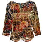 Vintage CLIO Women's Velvet Ruched Top Long Sleeve V Neck Graphic Retro Y2K M Tan Size M Photo 2