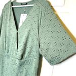 Bloomchic Eyelet Dress Plus Size Short Sleeve Sage Green Midi with Pockets 12 Photo 3