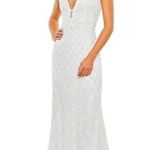 Mac Duggal  wedding Plunge Sequined White Floor Length Maxi on Queenly size 8 Photo 0