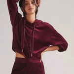 Anthropologie Anthro Daily Practice plum Velour track Y2K Hoodie Pullover Sweatshirt M Photo 0