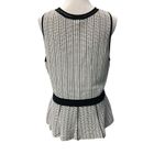 White House | Black Market  Stretch Crochet Peplum Knit Top Size Medium Black White Photo 4