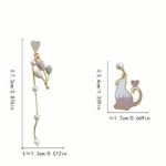Cat Balloon Design Enamel Dangle Earrings Japanese Korean Style Alloy Gold Plate Photo 3