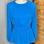 New York And Company  Royal Blue Chiffon Long Sleeve Tie Back Top Blouse Small Photo 0