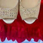 Audrey Brooke Silver Glittery Rhinestone Open Toe Textured Heels  8 Photo 1