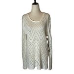 FYLO Ivory Open Crochet Knit Long‎ Sleeve Round Neck Pullover Sweater Size S White Photo 1