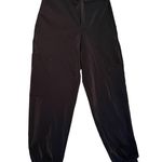 ZARA Black Tech Jogger Pants Flat Front High Rise Elastic Waist Back Medium EUC Photo 10