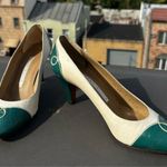 Perry Ellis Vintage Green and White Leather Heels Size 7 western cowgirl retro Photo 0