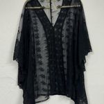 Black Floral Embroidered Sheer Poncho Whimsigoth Boho Swim Cover Up Beach Fall Size L Photo 7