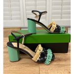 Kate Spade  Bora Bora Heel Black Natural Mint Crochet Raffia Size 5 NIB Vacation Photo 2