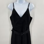 Anthropologie Blush V-Neck Retro Belted Wide Leg Solid Black Sleeveless Jumpsuit Romper Small Photo 2