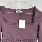 GUIZIO NY Fleur Ruffle Top Long Sleeve Square Neck Crop Top Cafe Color NWT Purple Size M Photo 2