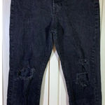 We The Free  People Distressed Black Jeans 30 Button Fly Denim Actual 34x29.5‎ Photo 0