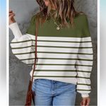 Boutique Brand Size Medium Green and White Striped Turtleneck Long Photo 1