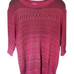 BiBi Boutique XL Pink Open Knit Pullover Sweater Short Sleeve Casual Boho Photo 0