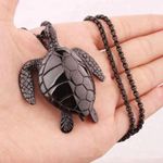 Large Black Sea Turtle Pendant Necklace Stainless Steel Big Jewelry Men, Womans Photo 0