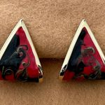 Super Retro Cool Enamel Funky Pierced Earrings Gold Tone Blue & Red Multiple Photo 0