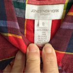 Jones New York   Red Blue Plaid Linen Sleeveless Collar‎ Button Shirt SIZE 8 Photo 6