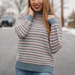 Mustard Seed Long Sleeve Striped Multi Knit Turtleneck Sweater - Gray/Pink Small Photo 0