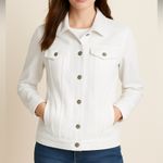 Lands' End  Women's White Denim Jacket XL Long Sleeve Casual Photo 0