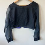 Vintage cropped button front long sleeve top velvet front sheer sleeves Black Size M Photo 5