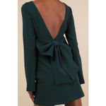 Lulus  NWT Elegant Cutie Emerald Bow Bell-Style Long Sleeve Backless Mini Dress Photo 1