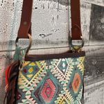Aztec print with fringe crossbody purse with adj strap leather USA made Brown Photo 4
