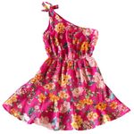 Midnight Doll Asymmetrical Pink and Orange Ruffled One-Shoulder Dress Photo 0