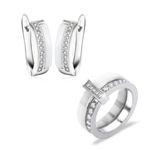 Boutique NEW Luxury White Ceramic Diamond Hoop Earrings‎ Photo 8