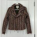 Bob Timberlake  XS Burgundy Brown Full Zip Jacquard Moto Jacket Sweater Photo 3