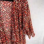 LuLaRoe Kimono Cardigan Red Black Geometric Print Sheer Open Front L Photo 4