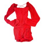 Lucy in the Sky Lucy in‎ the Sky Red Ruched Mini Dress Long Sleeve Cross Back S. NWT Photo 1