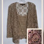 Carmen Marc Valvo Carmen Marc Vavlvo Tan 2Pc Crochet With Sparkly Beads Tank Top & Cardigan XL Photo 1