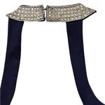 My Michelle  Navy Gown Sz 5 High Rhinestone Neck Mesh Tummy High Split Wedding Photo 6