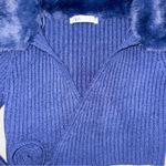 ZARA  Navy Knit Sweater with Faux Fur Trim Photo 7