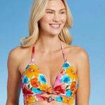 Shade & Shore Women's Lightly Lined Longline Double Knot-Front Bikini Top Pink Floral Photo 2