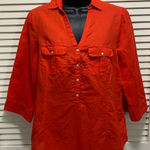 Gap Red Button Up Wide 3/4 Sleeve Linen Shirt Size M Cuff Pockets Photo 0