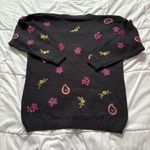 Vintage 80s 90s Womens Size Medium Black Floral Sweater Holiday Fall V Neck Photo 7