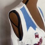 Vintage wool winter theme embroidered buttoned sweater vest shimmer accents sz M White Size M Photo 9