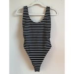 Aerie Women's Super Scoop One-Piece Swimsuit Black White Stripes Cheeky Size M Photo 5
