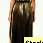 MSK Gold Metallic Pleated Blouson Gown Grecian Long Dress Size 12 NWT Photo 0
